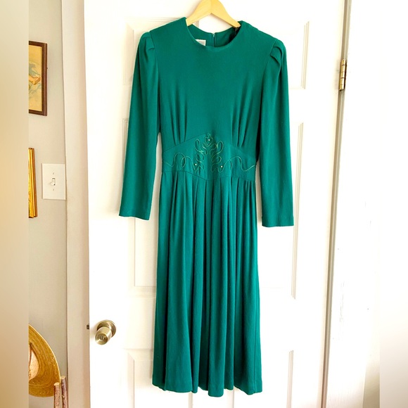 Vintage Jessica Howard 80s does 40s Dress Emerald Green - Picture 2 of 7